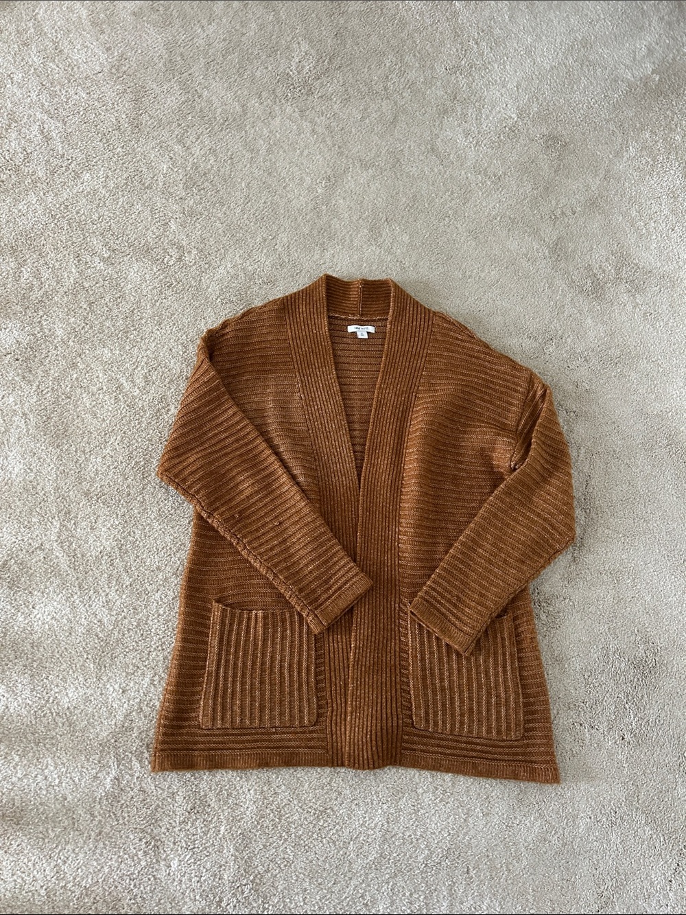 Nine West Rust Brown Open-Front Ribbed Cardigan